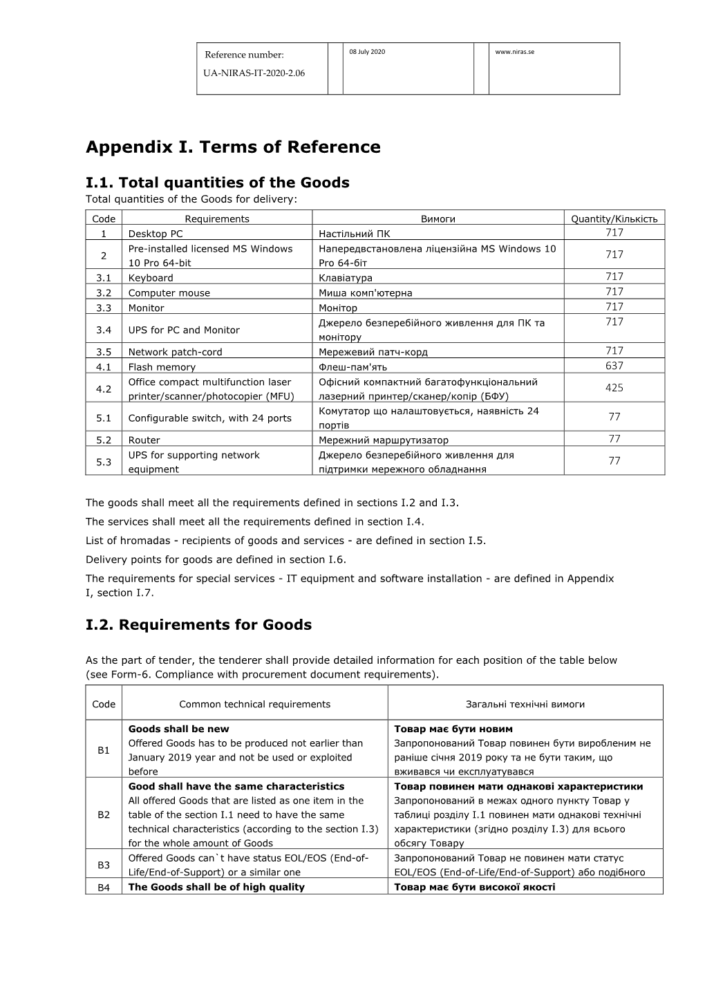 Appendix I. Terms of Reference