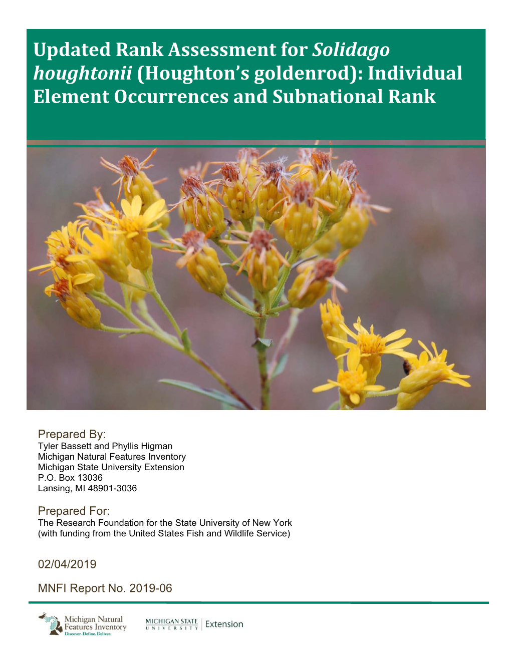 Updated Rank Assessment for Solidago Houghtonii (Houghton's