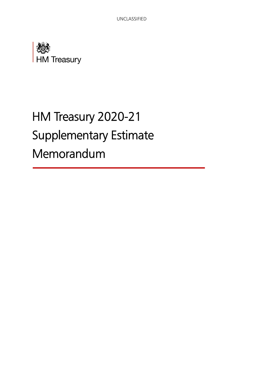 HM Treasury 2020-21 Supplementary Estimate Memorandum UNCLASSIFIED