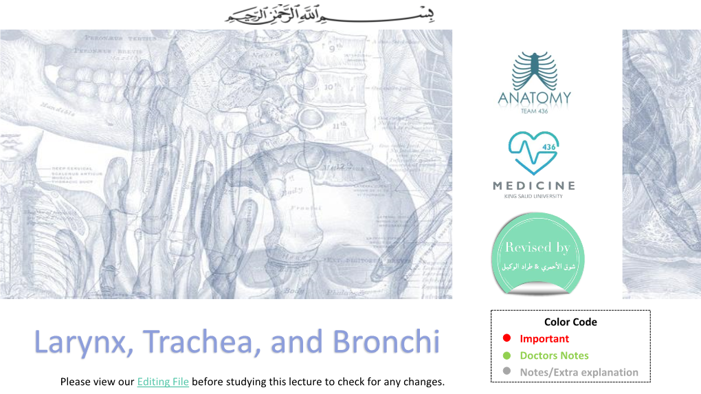 Larynx, Trachea, and Bronchi Doctors Notes Notes/Extra Explanation Please View Our Editing File Before Studying This Lecture to Check for Any Changes