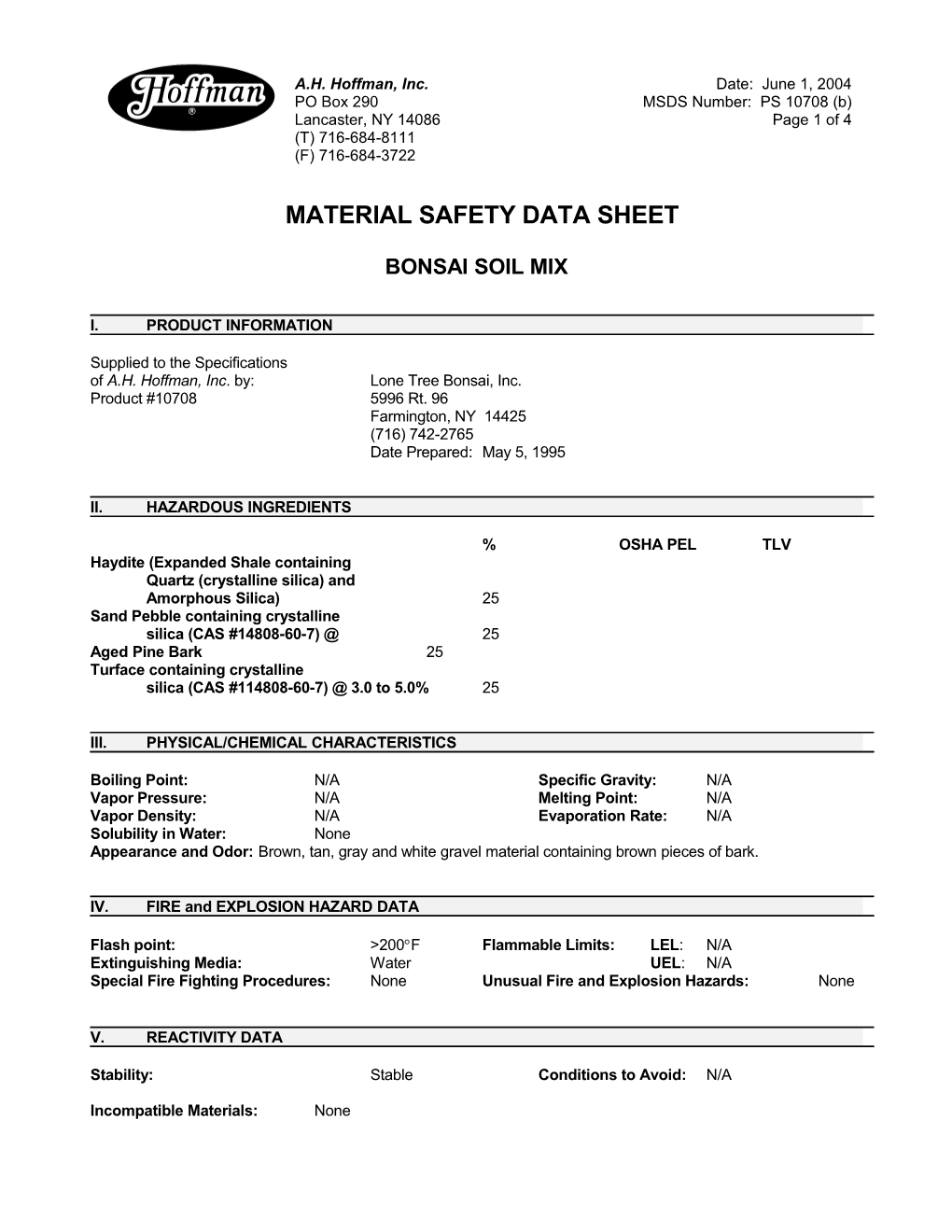 Material Safety Data Sheet s26