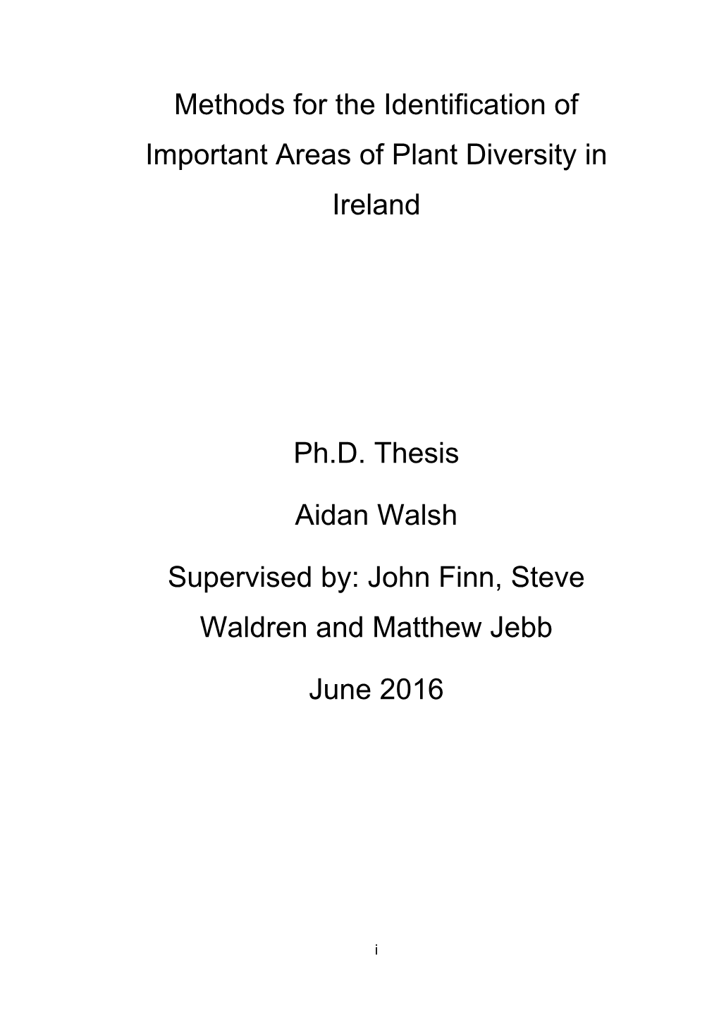 Methods for the Identification of Important Areas of Plant Diversity in Ireland