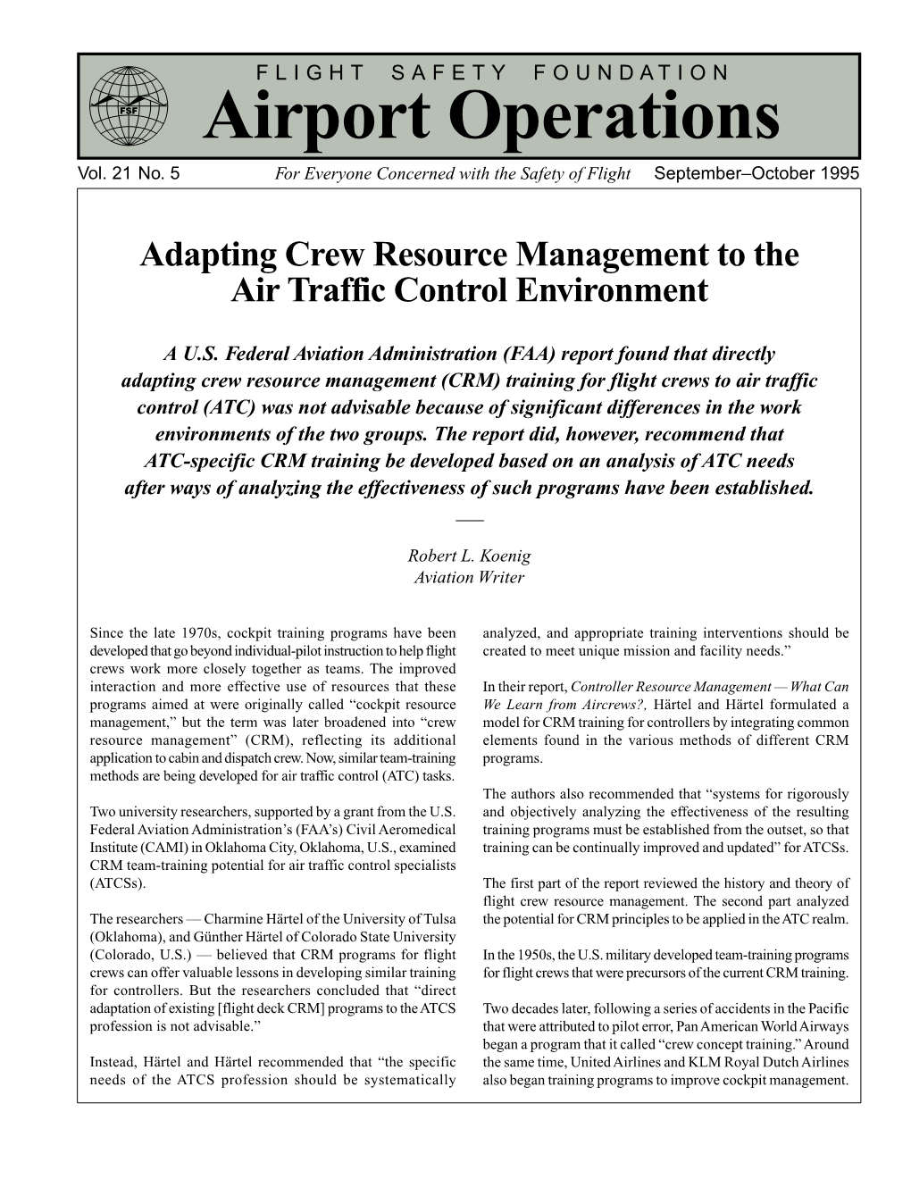 Adapting Crew Resource Management to the Air Traffic Control Environment