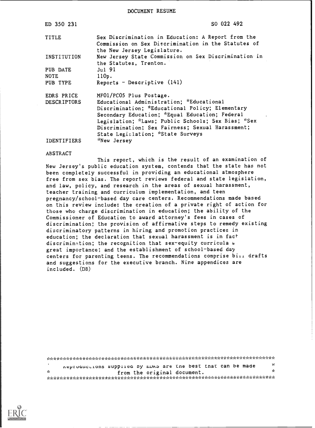 DOCUMENT RESUME ED 350 231 SO 022 492 TITLE Sex