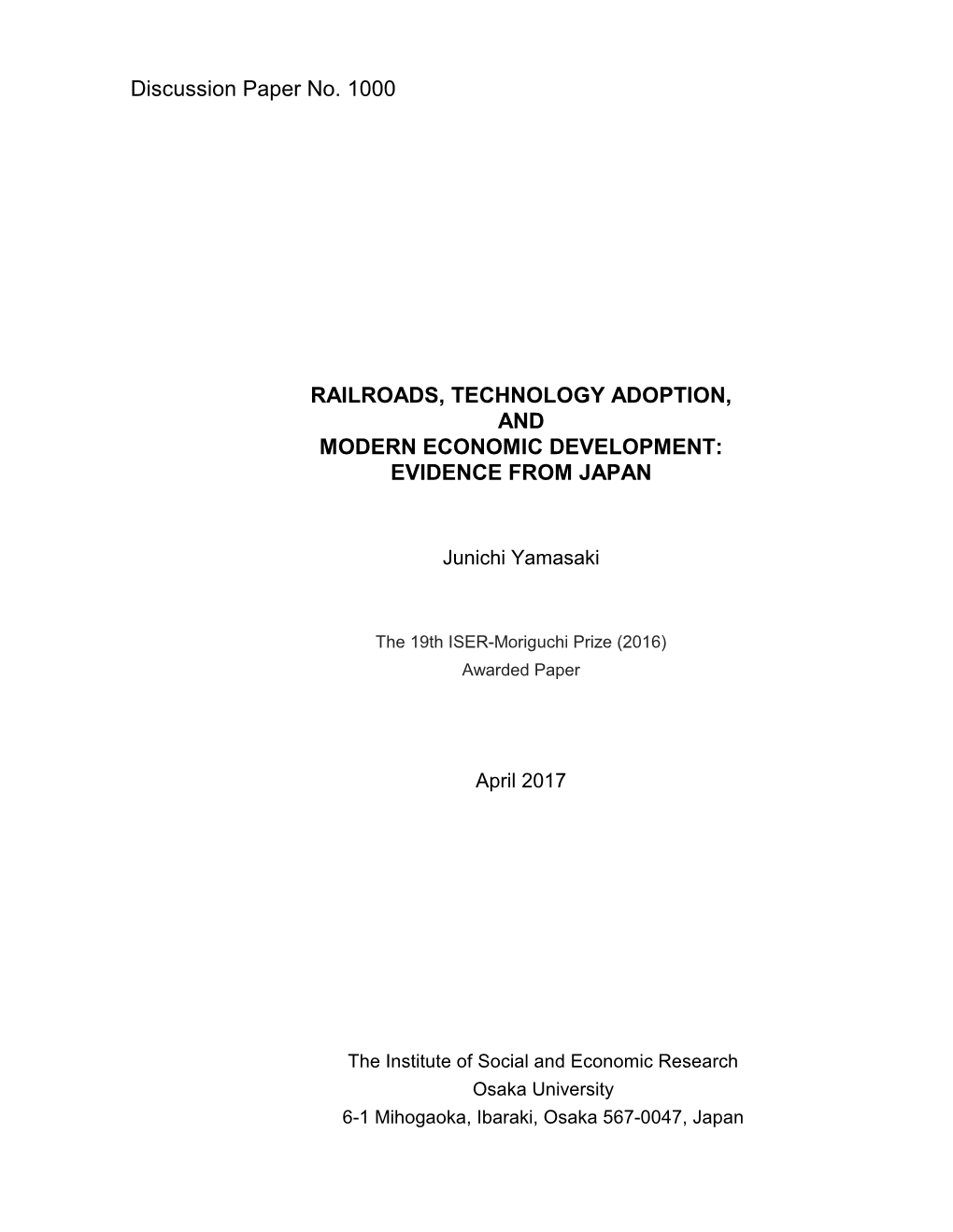 Railroads, Technology Adoption, and Modern Economic Development: Evidence from Japan