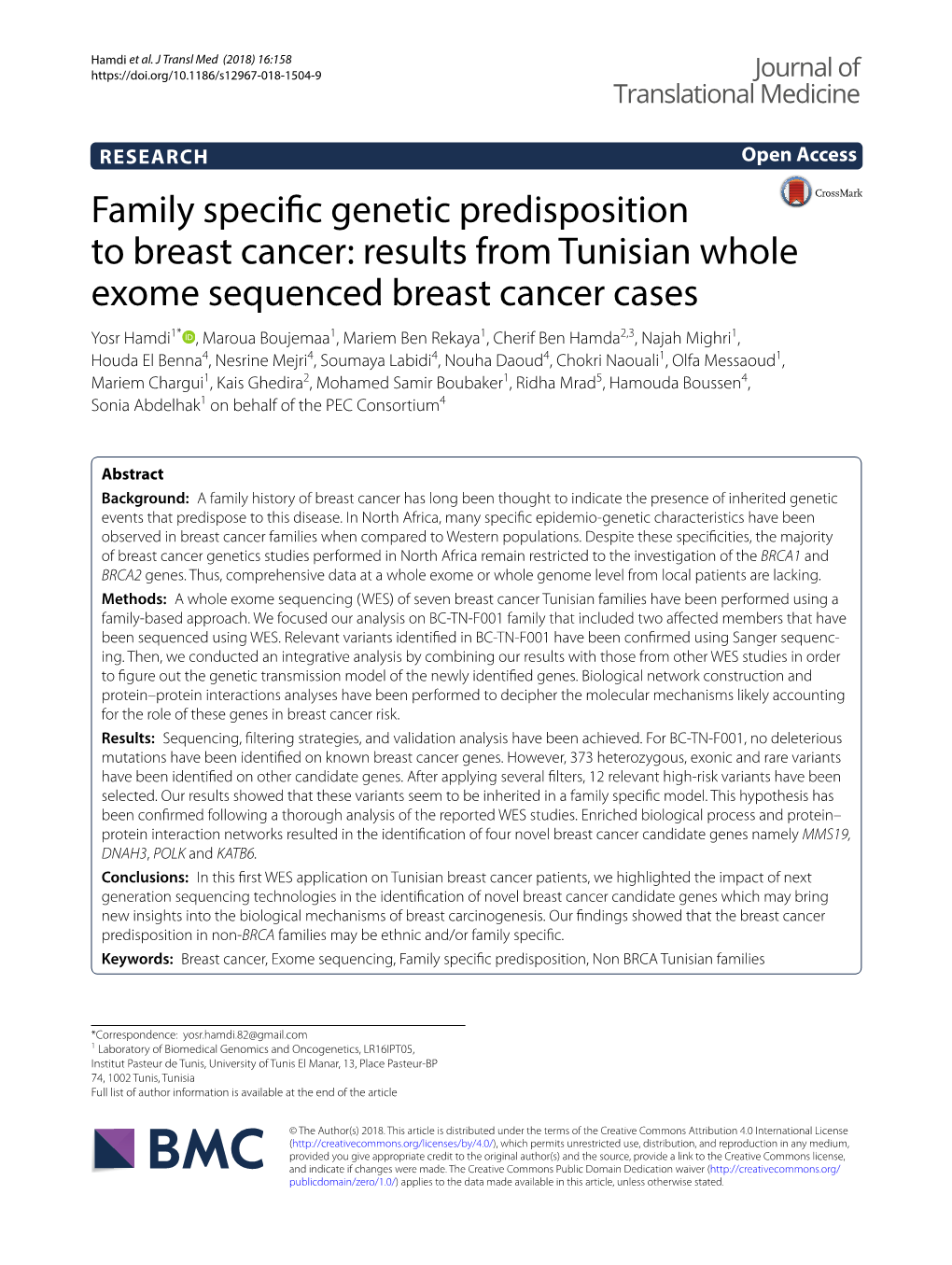 Family Specific Genetic Predisposition to Breast Cancer: Results From