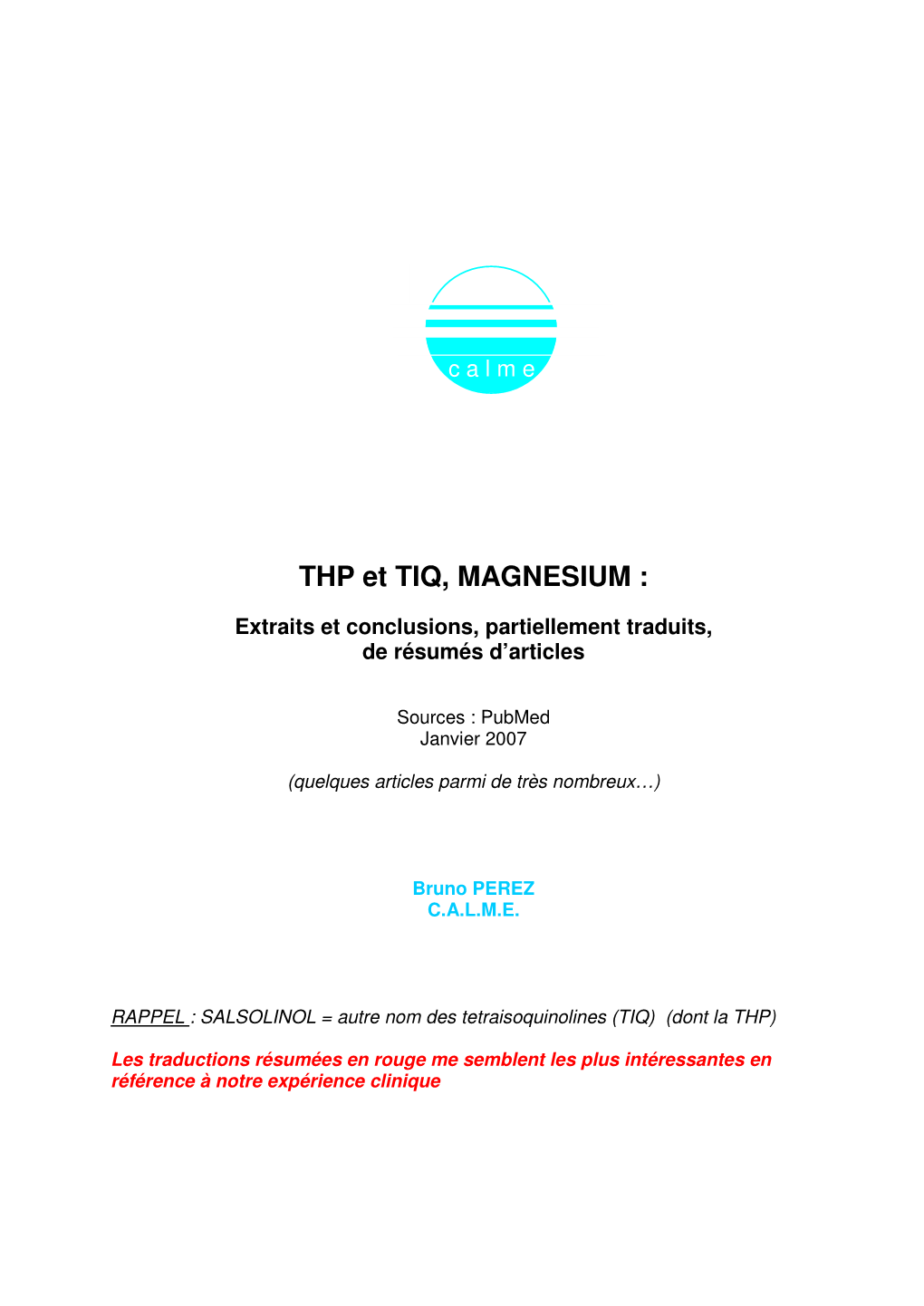 THP Et TIQ, MAGNESIUM