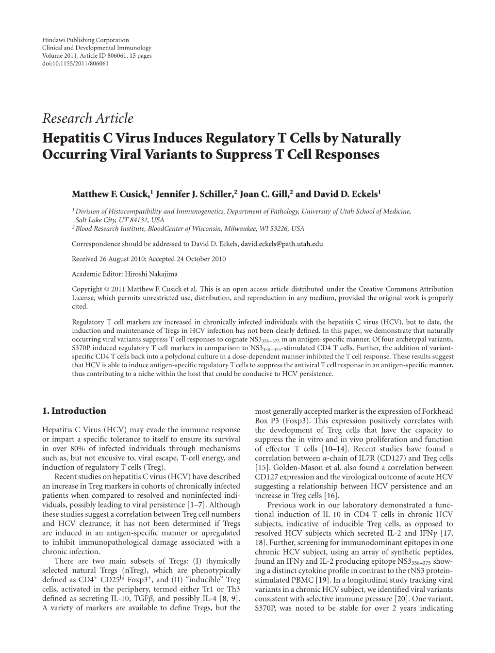 Hepatitis C Virus Induces Regulatory T Cells by Naturally Occurring Viral Variants to Suppress T Cell Responses