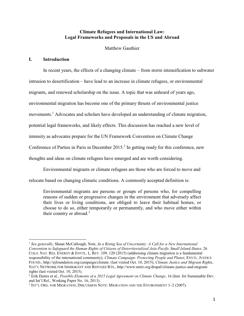 Climate Refugees and International Law: Legal Frameworks and Proposals in the US and Abroad