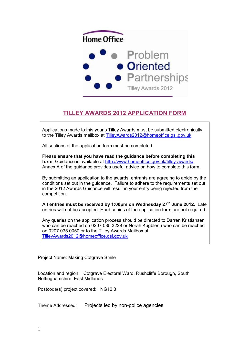 Tilley Awards 2012 Application Form