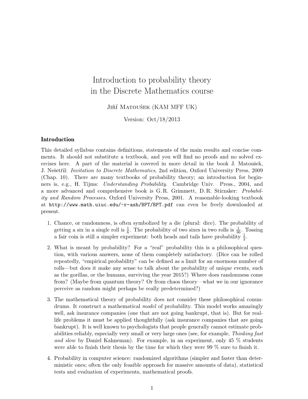 Introduction to Probability Theory in the Discrete Mathematics Course
