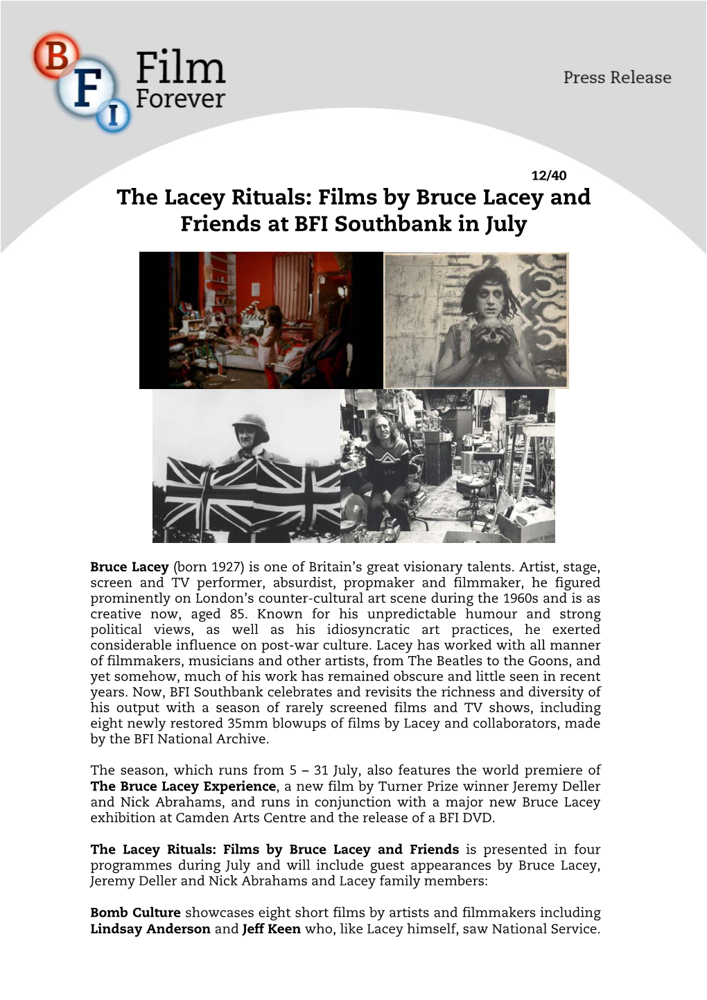 Films by Bruce Lacey and Friends at BFI Southbank in July