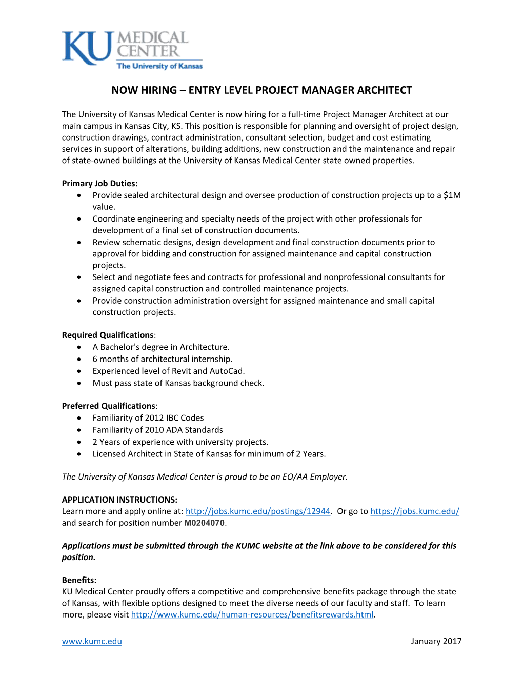 Entry Level Project Manager Architect