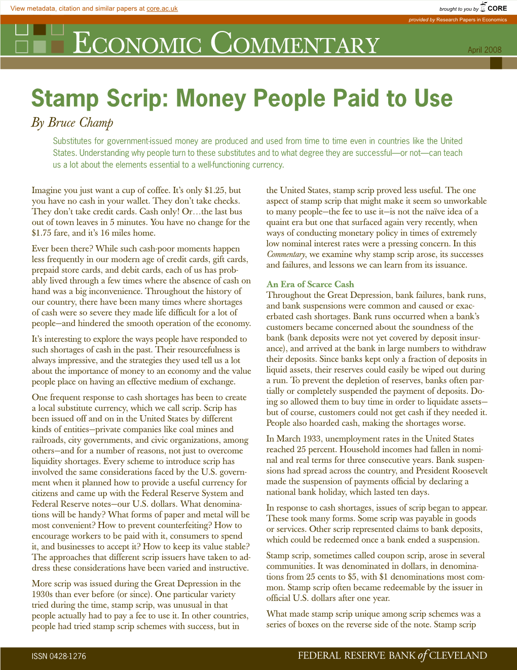 Stamp Scrip: Money People Paid To