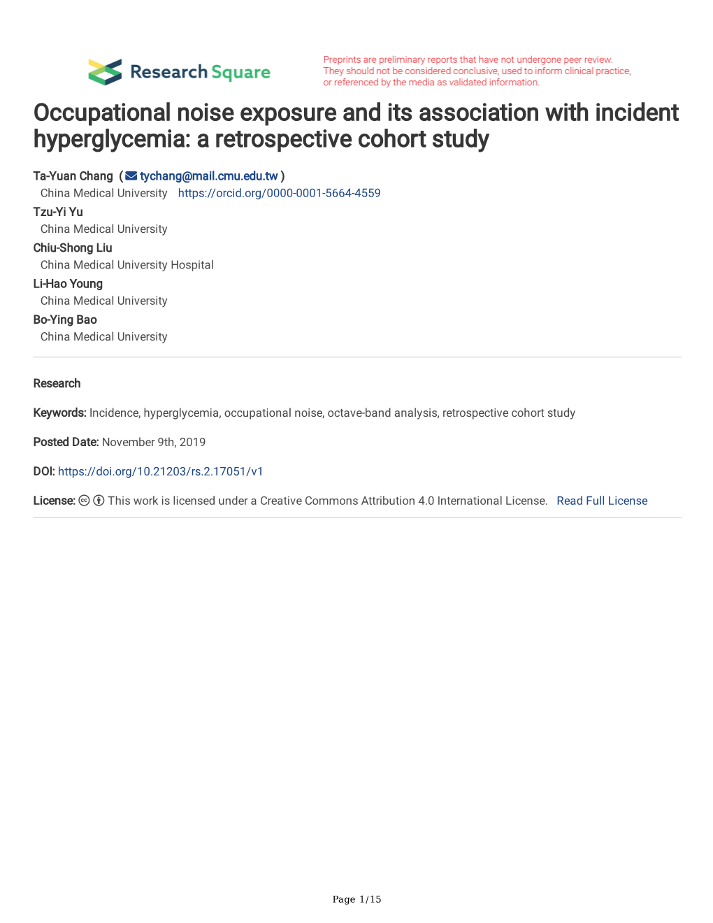 Occupational Noise Exposure and Its Association with Incident Hyperglycemia: a Retrospective Cohort Study