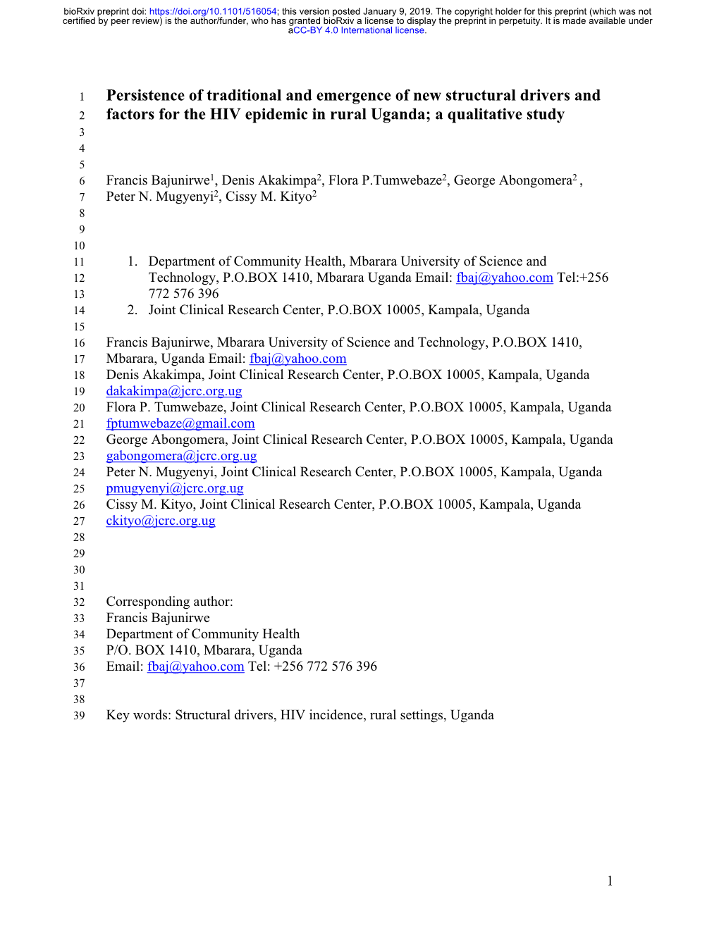 Persistence of Traditional and Emergence of New Structural Drivers and Factors for the HIV Epidemic in Rural Uganda