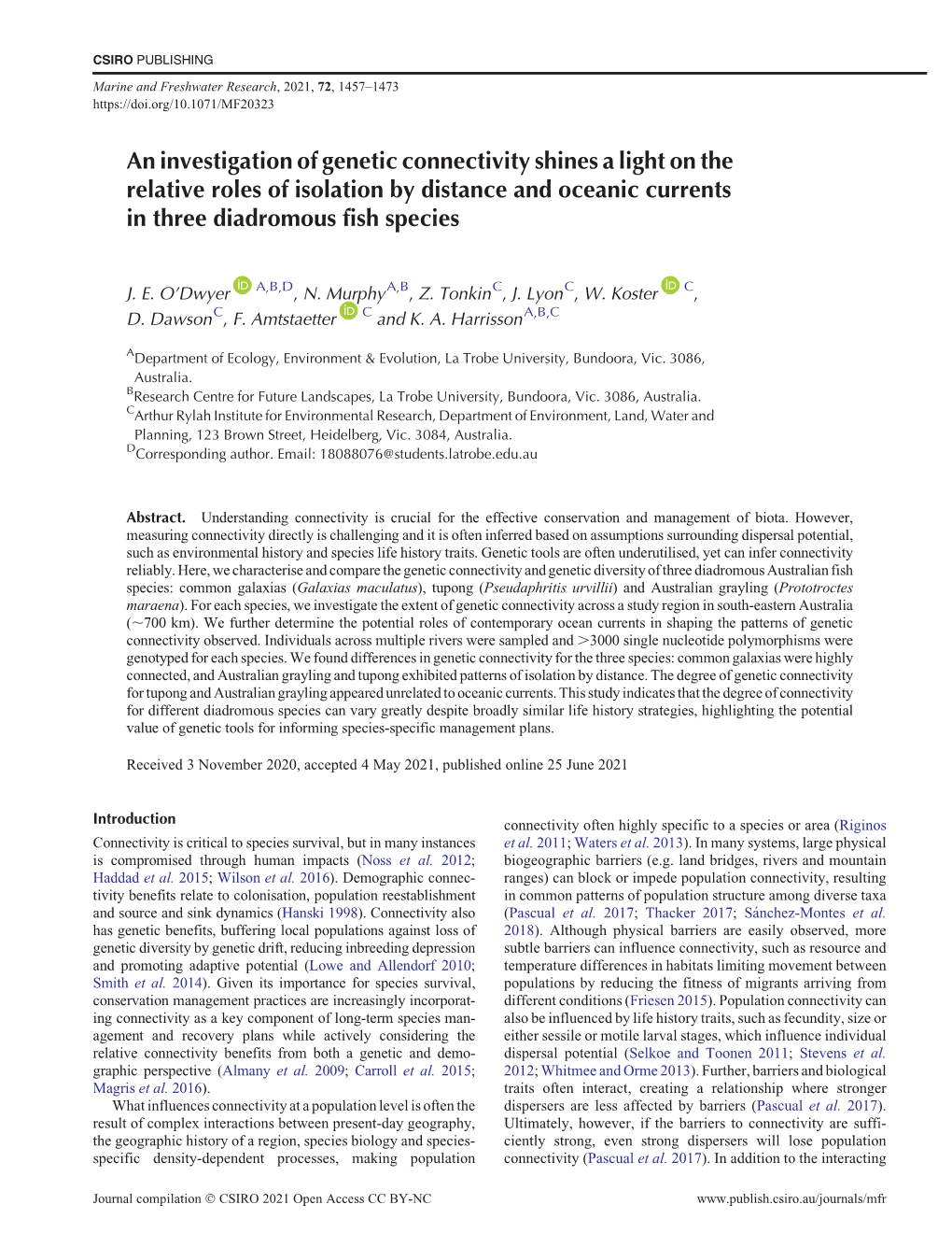 An Investigation of Genetic Connectivity Shines a Light on the Relative Roles of Isolation by Distance and Oceanic Currents in Three Diadromous Fish Species