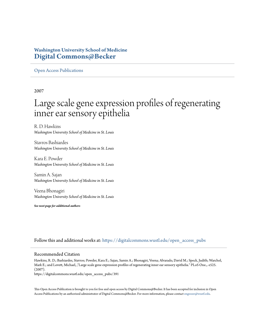 Large Scale Gene Expression Profiles of Regenerating Inner Ear Sensory Epithelia R