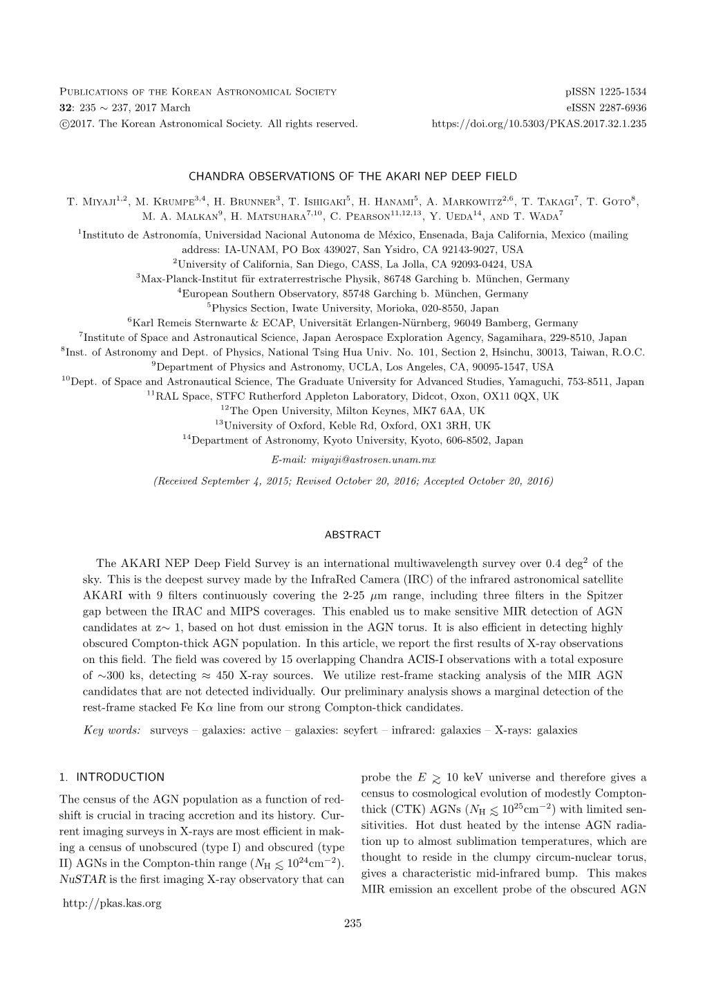 CHANDRA OBSERVATIONS of the AKARI NEP DEEP FIELD The