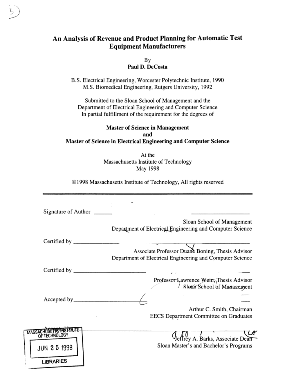 An Analysis of Revenue and Product Planning for Automatic Test Equipment Manufacturers