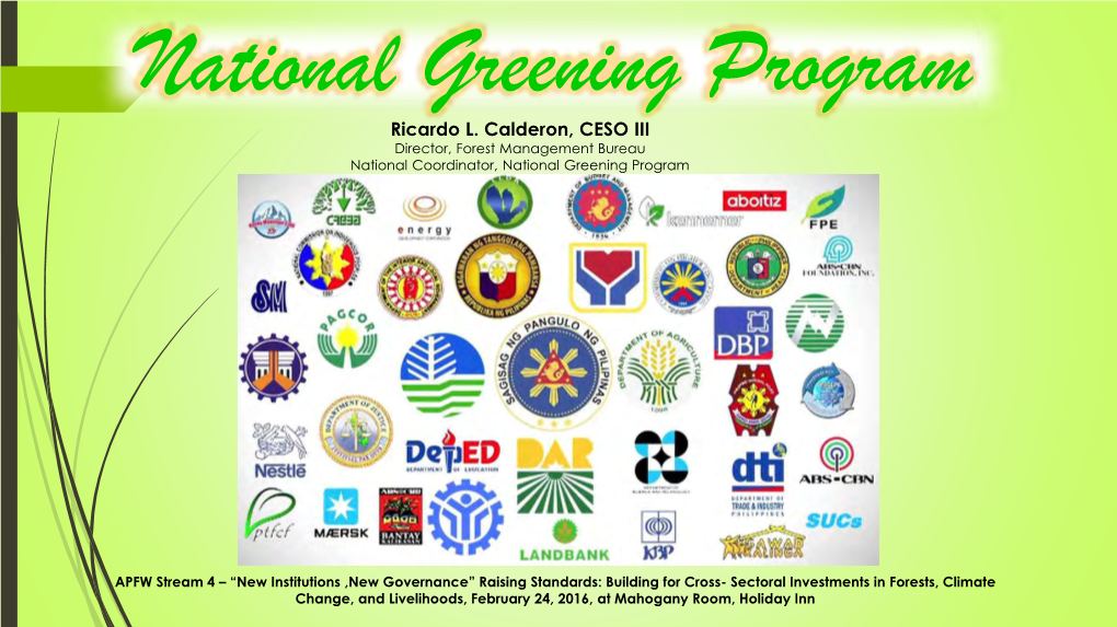 National Greening Program, Philipppines, Ricardo Calderon