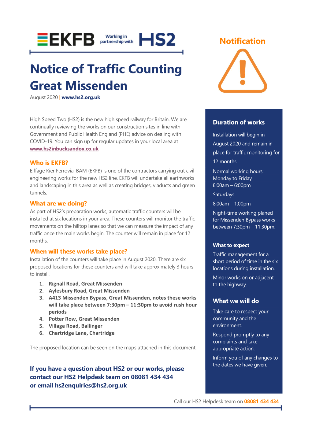 Notice of Traffic Counting Great Missenden August 2020 |