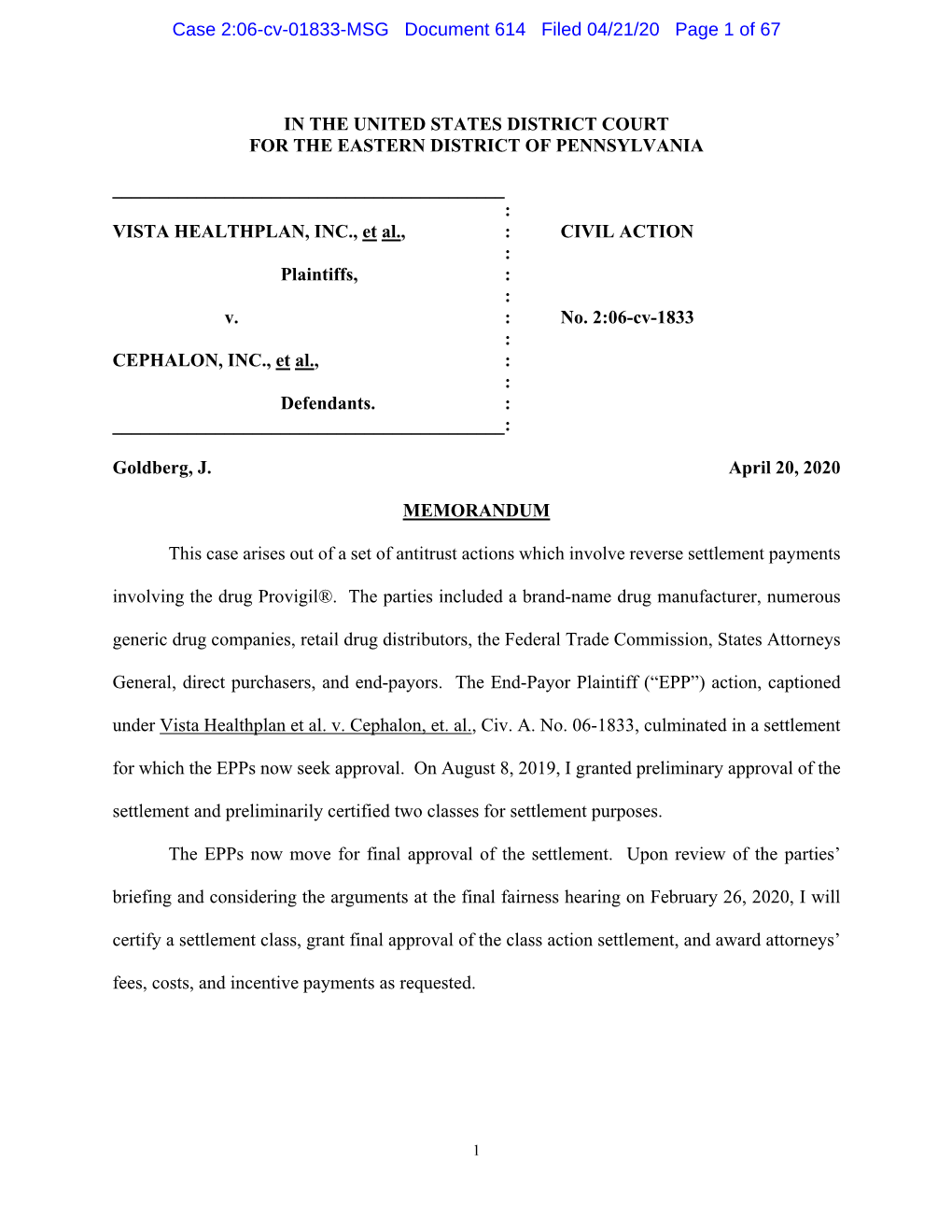 Case 2:06-Cv-01833-MSG Document 614 Filed 04/21/20 Page 1 of 67