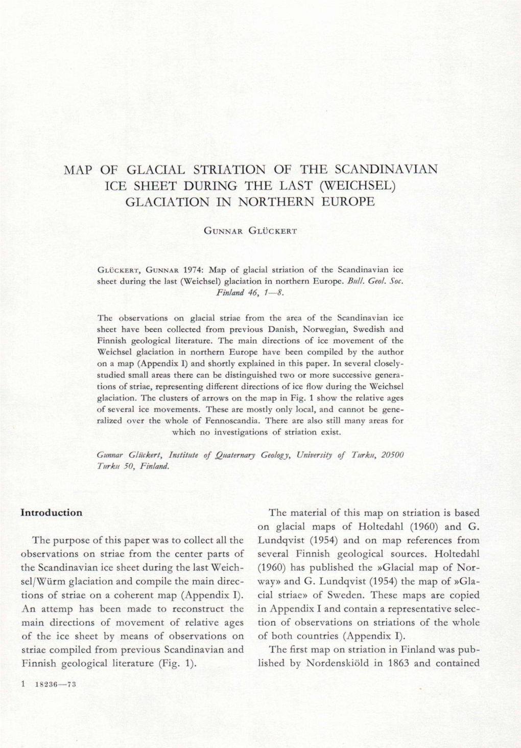 Map of Glacial Striation of the Scandinavian Ice Sheet During the Last (Weichsel) Glaciation in Northern Europe