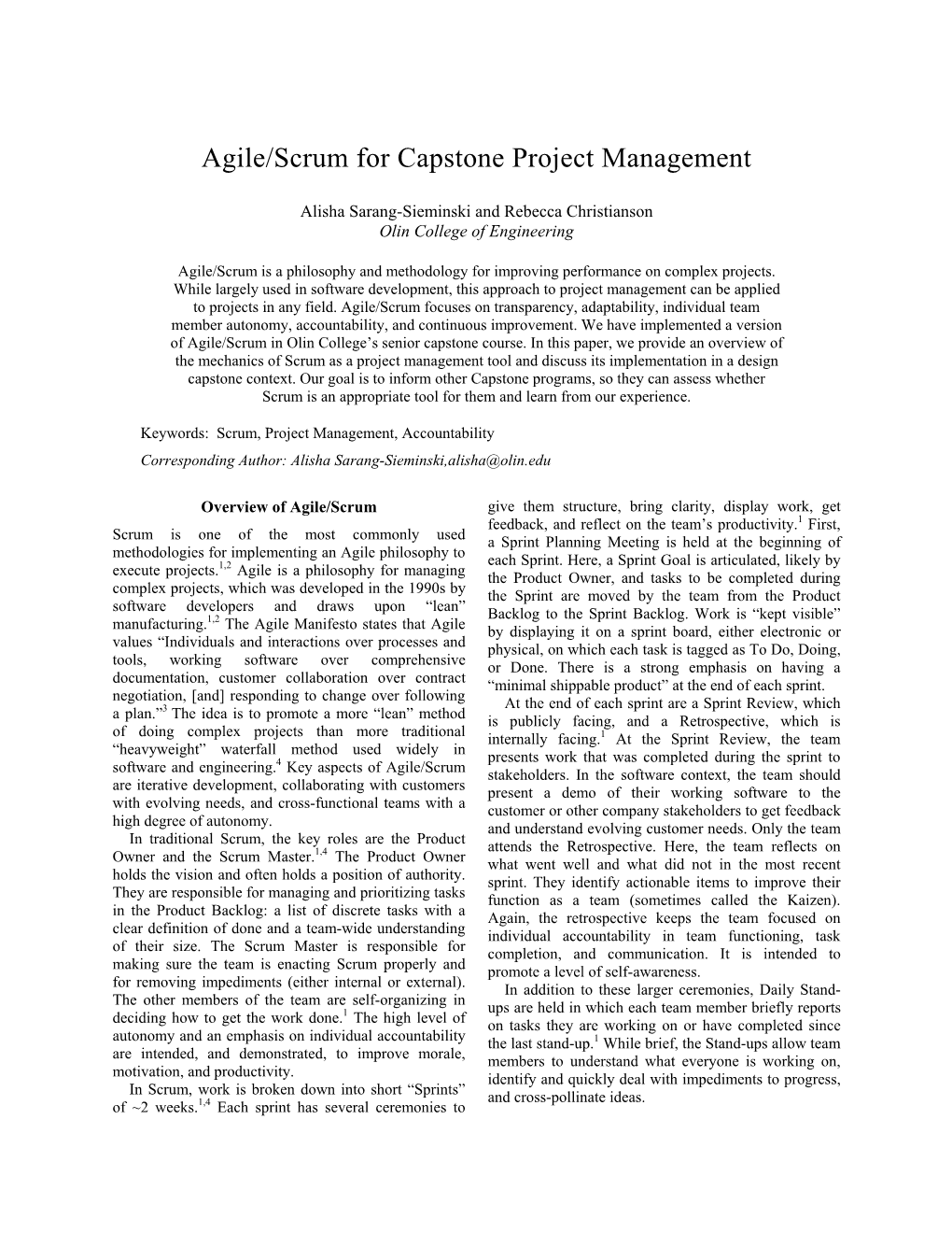 Agile/Scrum for Capstone Project Management
