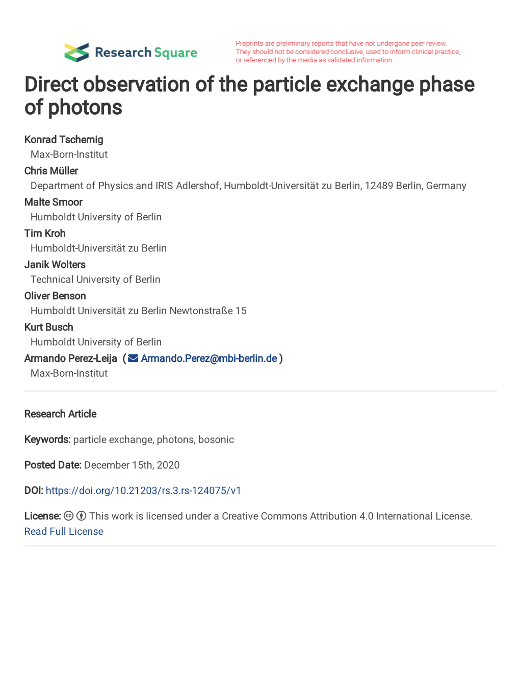 Direct Observation of the Particle Exchange Phase of Photons