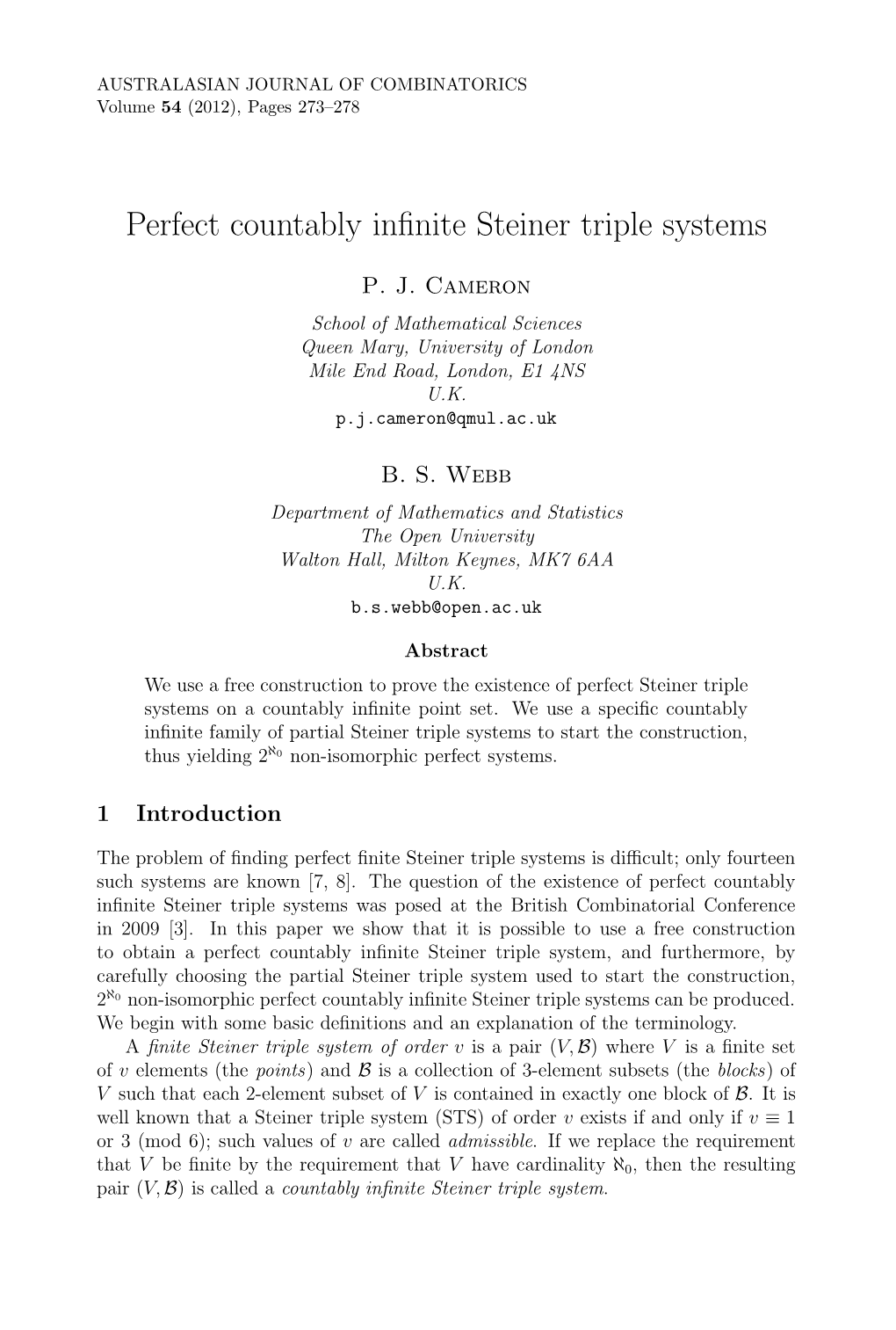 Perfect Countably Infinite Steiner Triple Systems