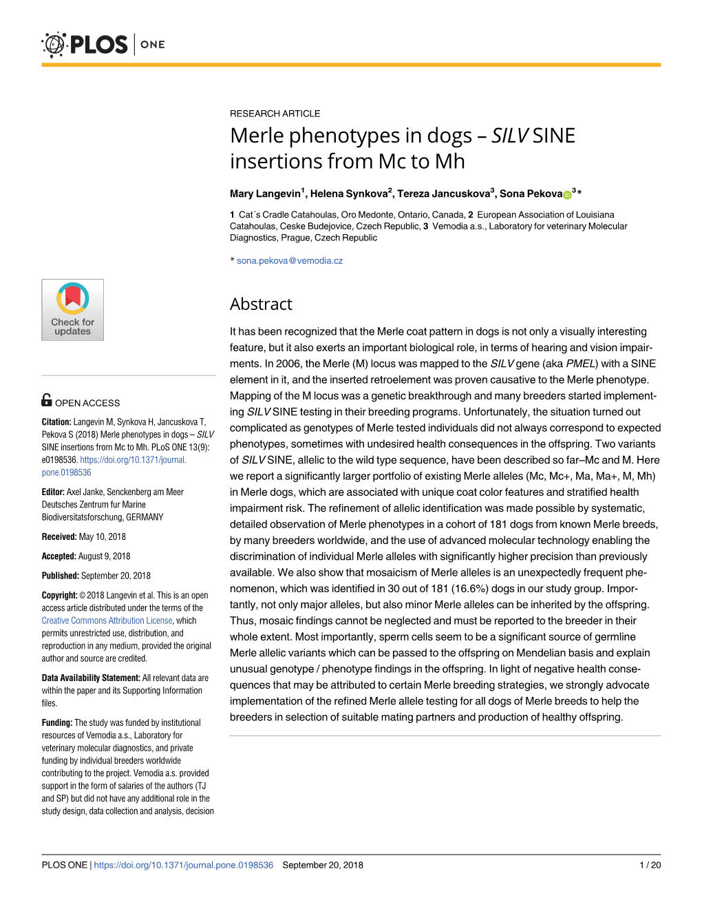 Merle Phenotypes in Dogs – SILV SINE Insertions from Mc to Mh