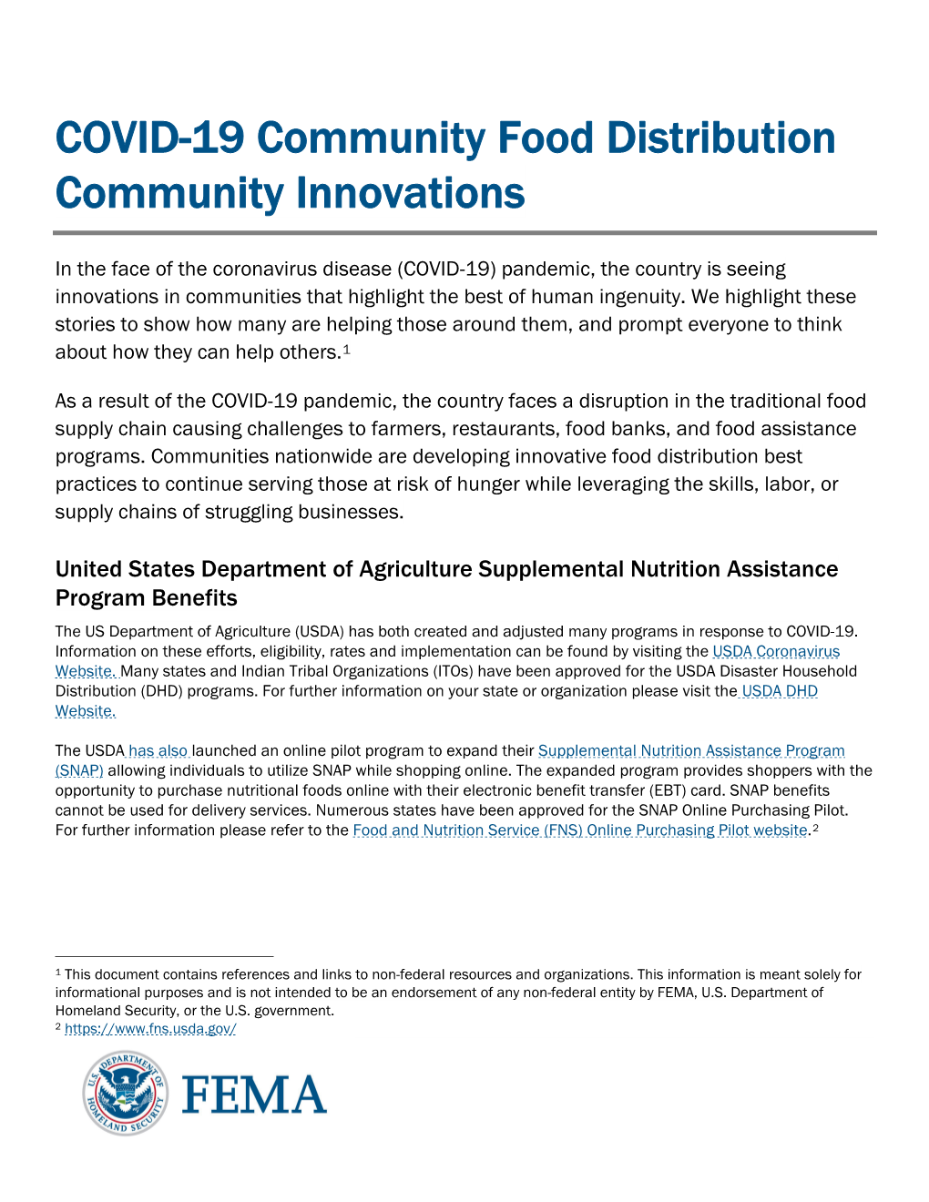 COVID-19 Community Food Distribution Community Innovations