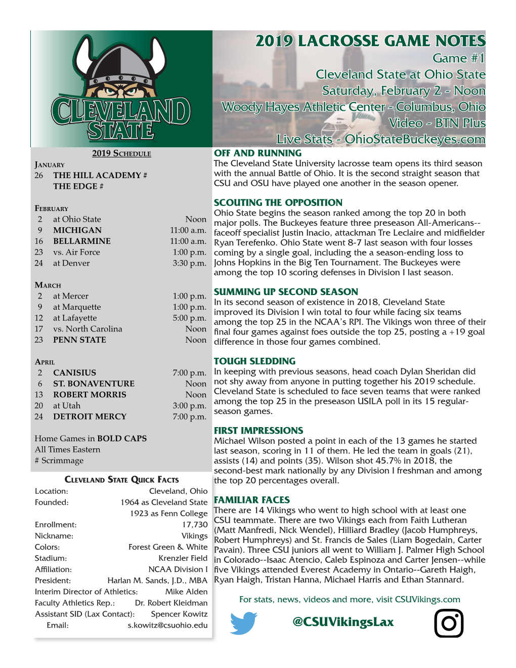 2019 Lacrosse Game Notes