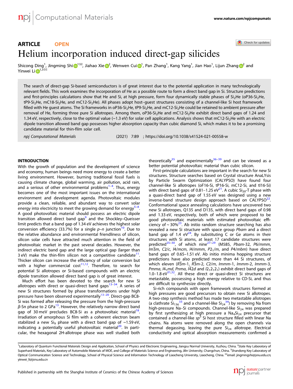 Helium Incorporation Induced Direct-Gap Silicides