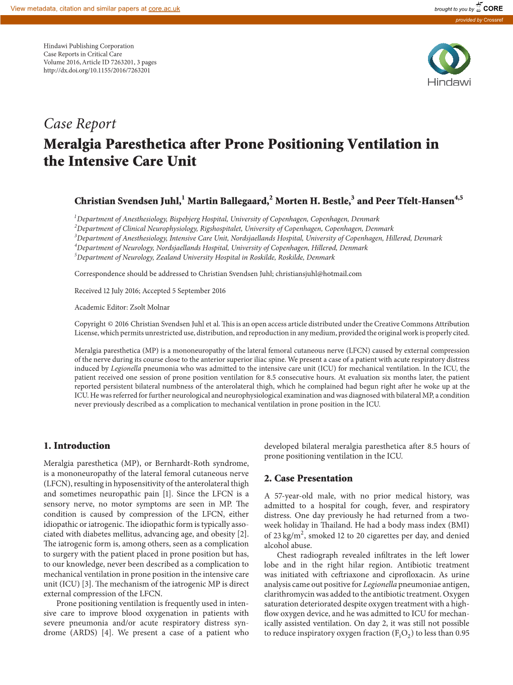 Case Report Meralgia Paresthetica After Prone Positioning Ventilation in the Intensive Care Unit