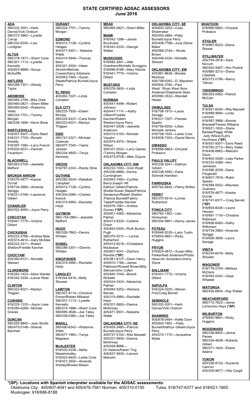 State Certified Adsac Assessors