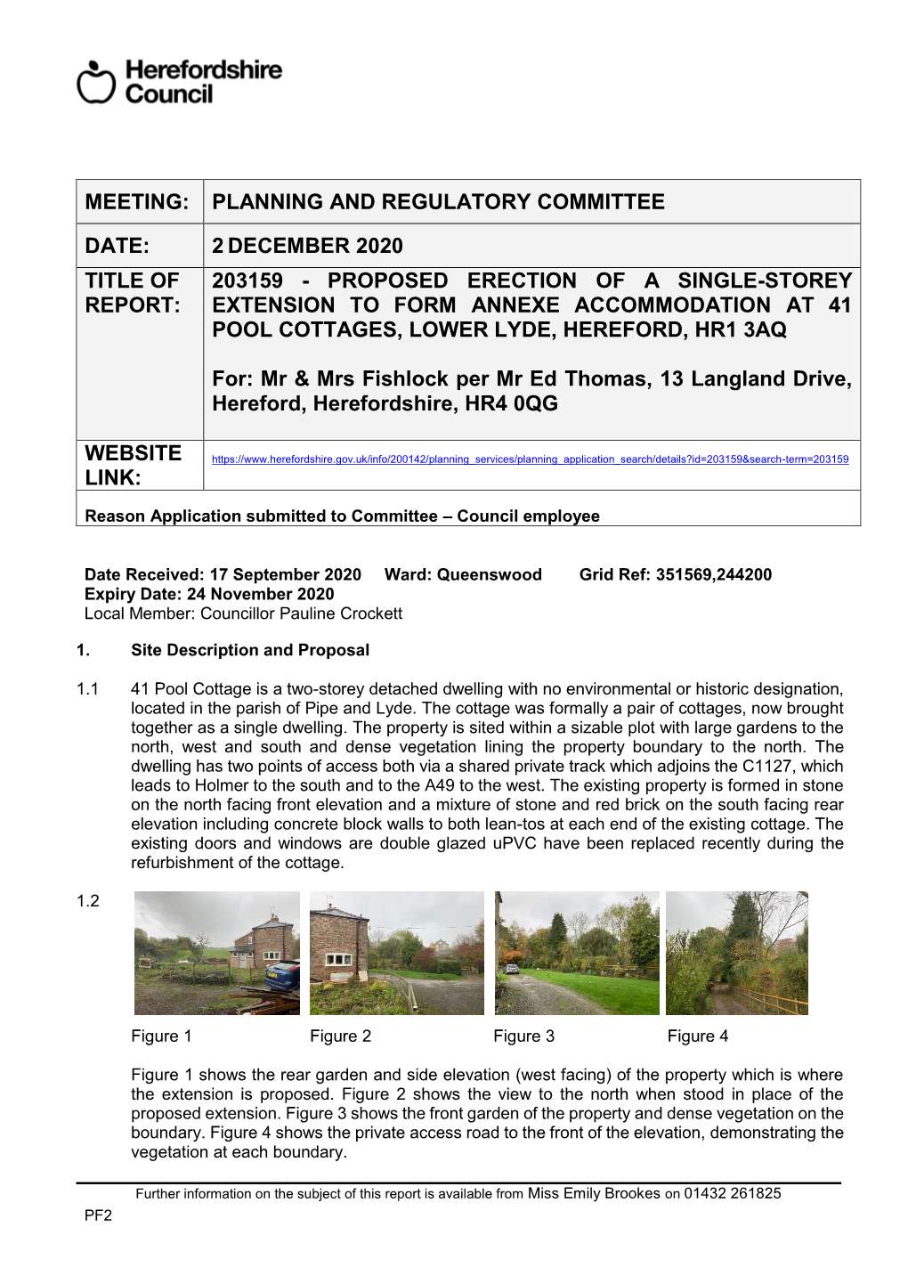 203159 - Proposed Erection of a Single-Storey Report: Extension to Form Annexe Accommodation at 41 Pool Cottages, Lower Lyde, Hereford, Hr1 3Aq