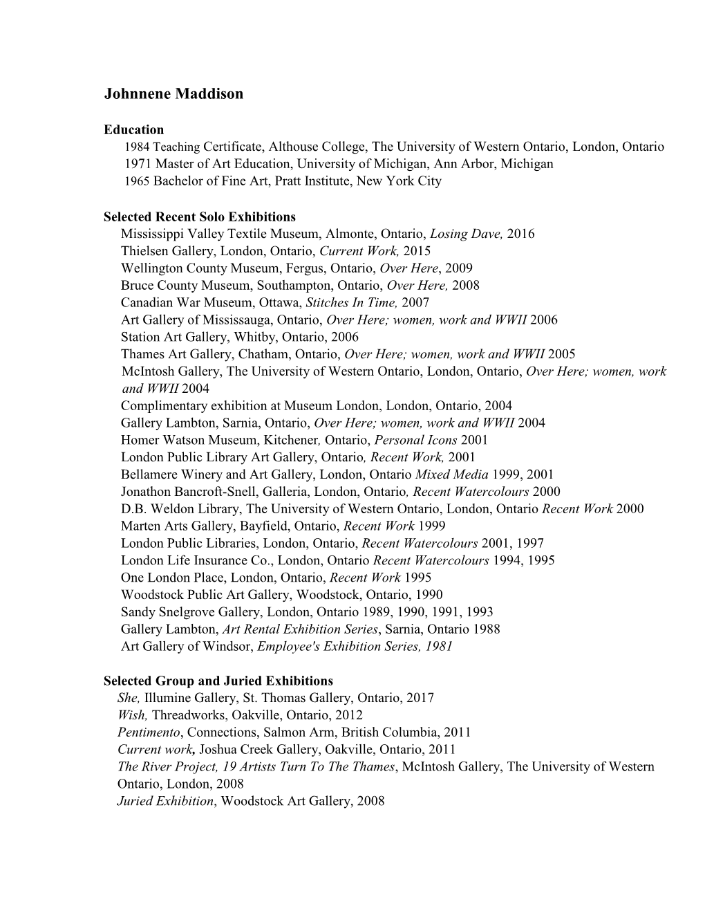 View Johnnene Maddison's CV