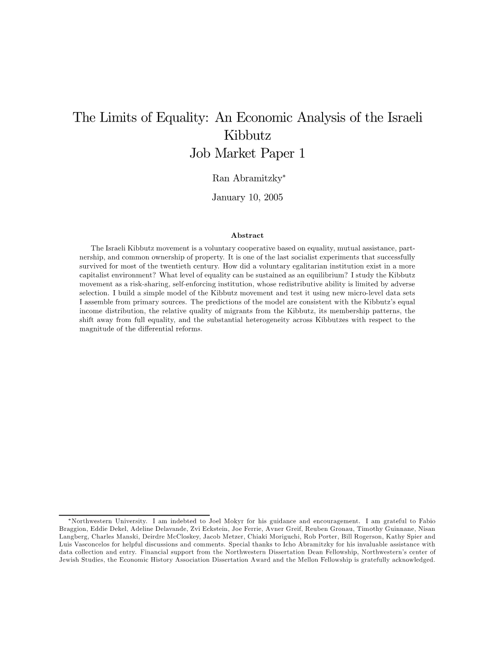 An Economic Analysis of the Israeli Kibbutz Job Market Paper 1