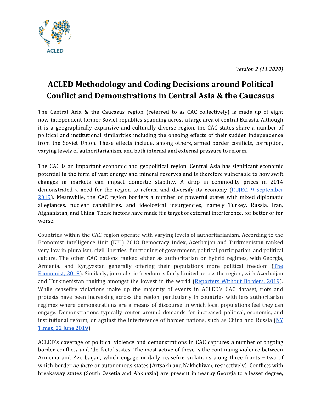 ACLED Methodology and Coding Decisions Around Political Conflict and Demonstrations in Central Asia & the Caucasus