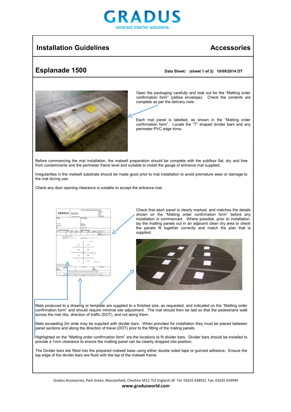 Installation Guidelines Accessories Esplanade 1500 Data Sheet: (Sheet 1 of 2) 10/09/2014