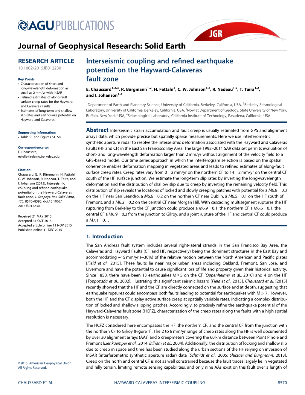 Interseismic Coupling and Refined Earthquake Potential on the Hayward-Calaveras Fault Zone