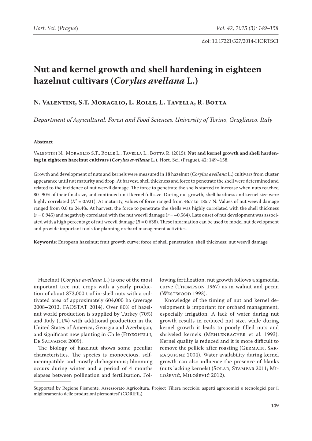 Nut and Kernel Growth and Shell Hardening in Eighteen Hazelnut Cultivars (Corylus Avellana L.)