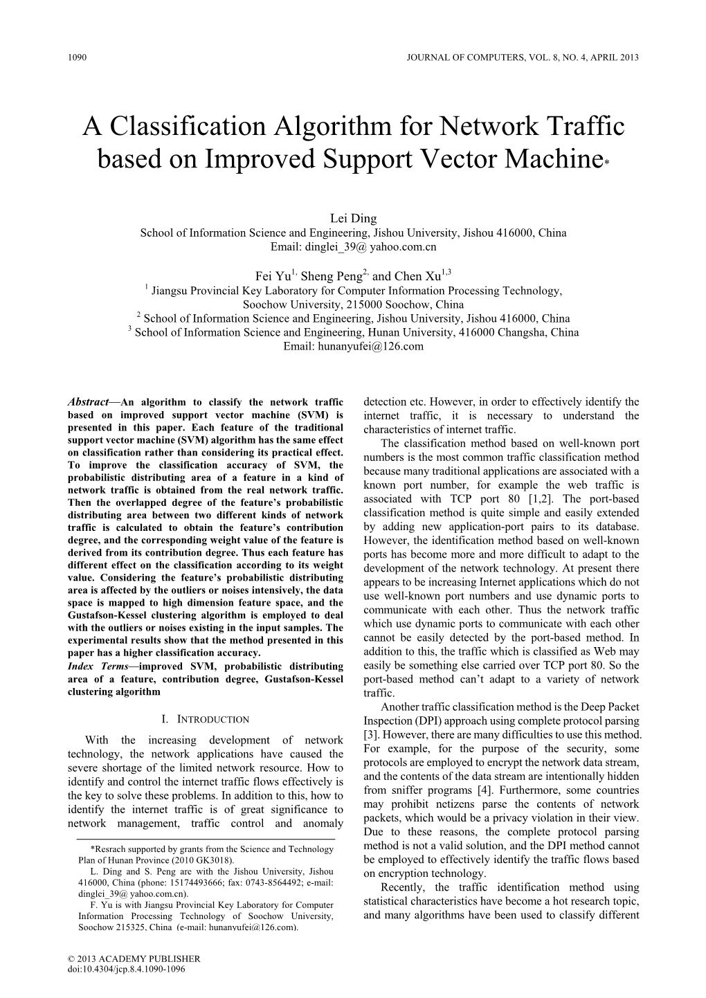 A Classification Algorithm for Network Traffic Based on Improved Support Vector Machine