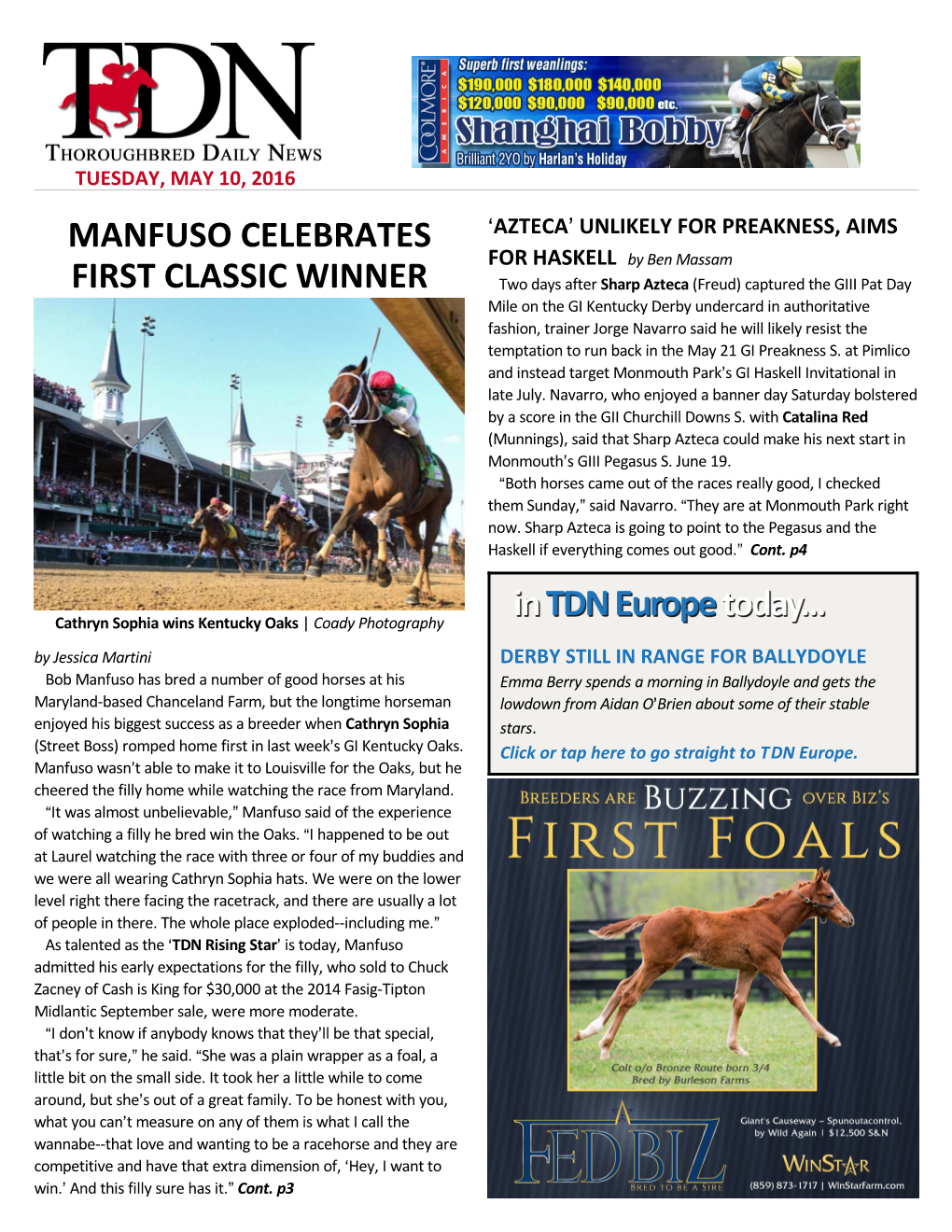 Manfuso Celebrates First Classic Winner (Cont