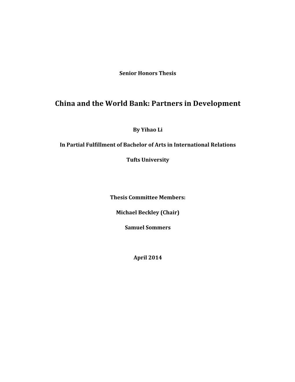 China and the World Bank: Partners in Development