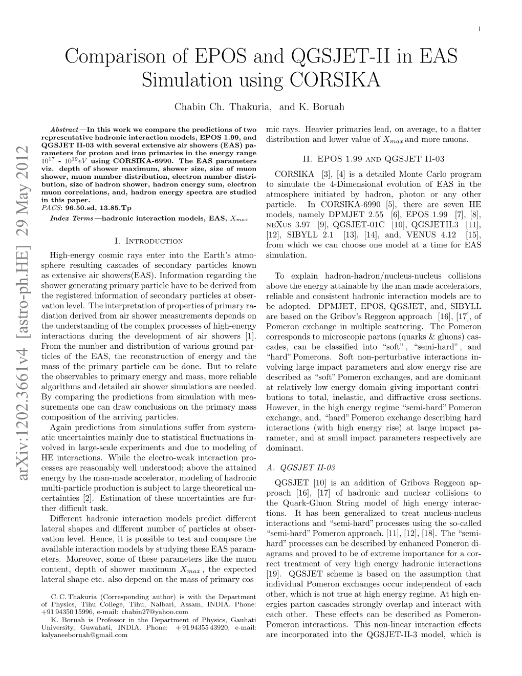 Comparison of Epos and Qgsjet-Ii in Eas Simulation Using Corsika 3