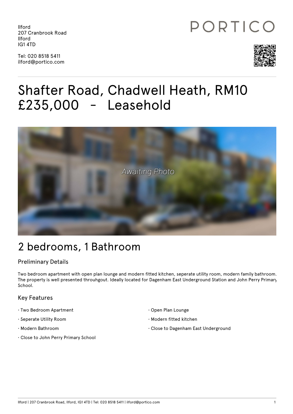 Shafter Road, Chadwell Heath, RM10 £235000