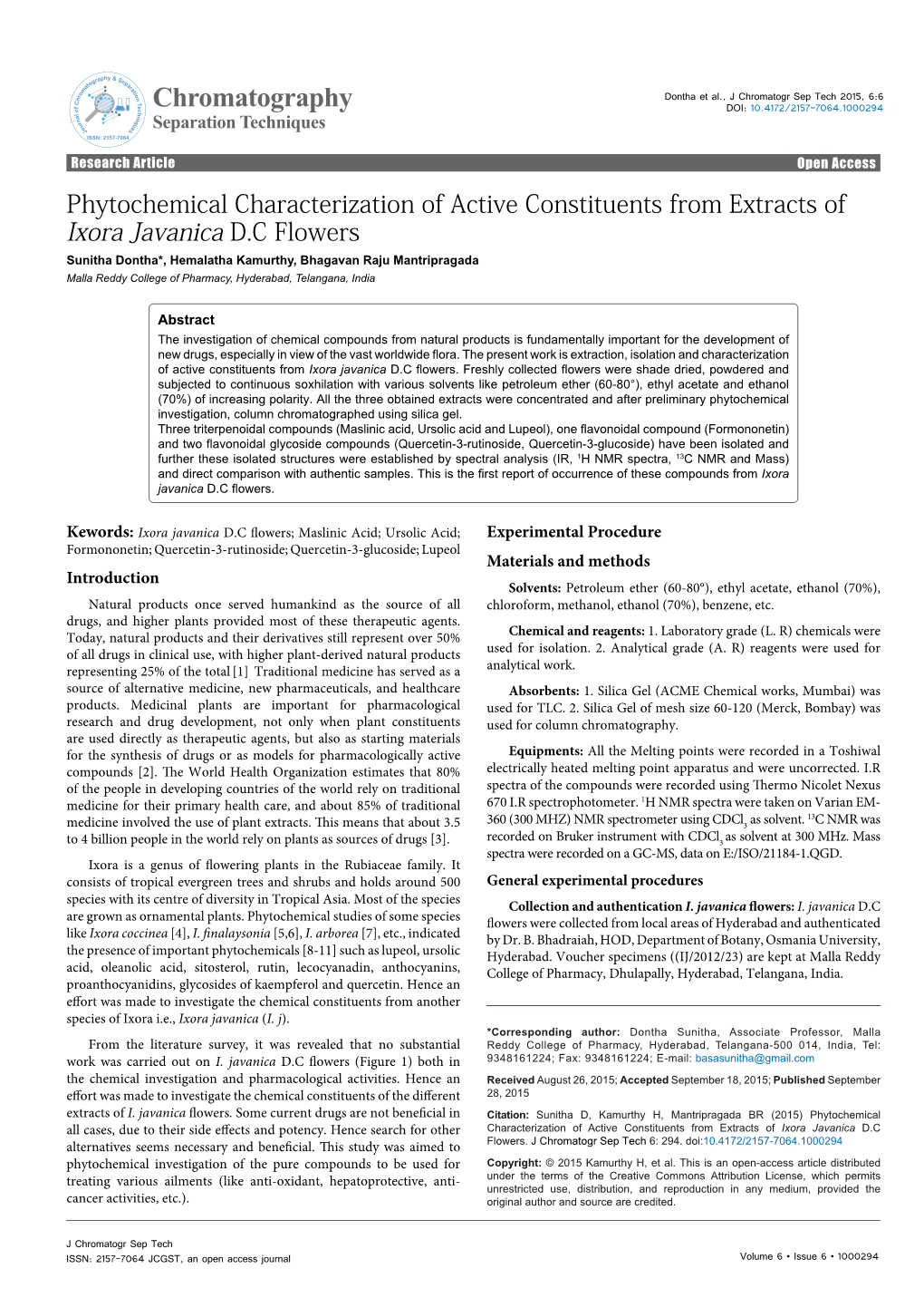 Phytochemical Characterization of Active Constituents from Extracts Of